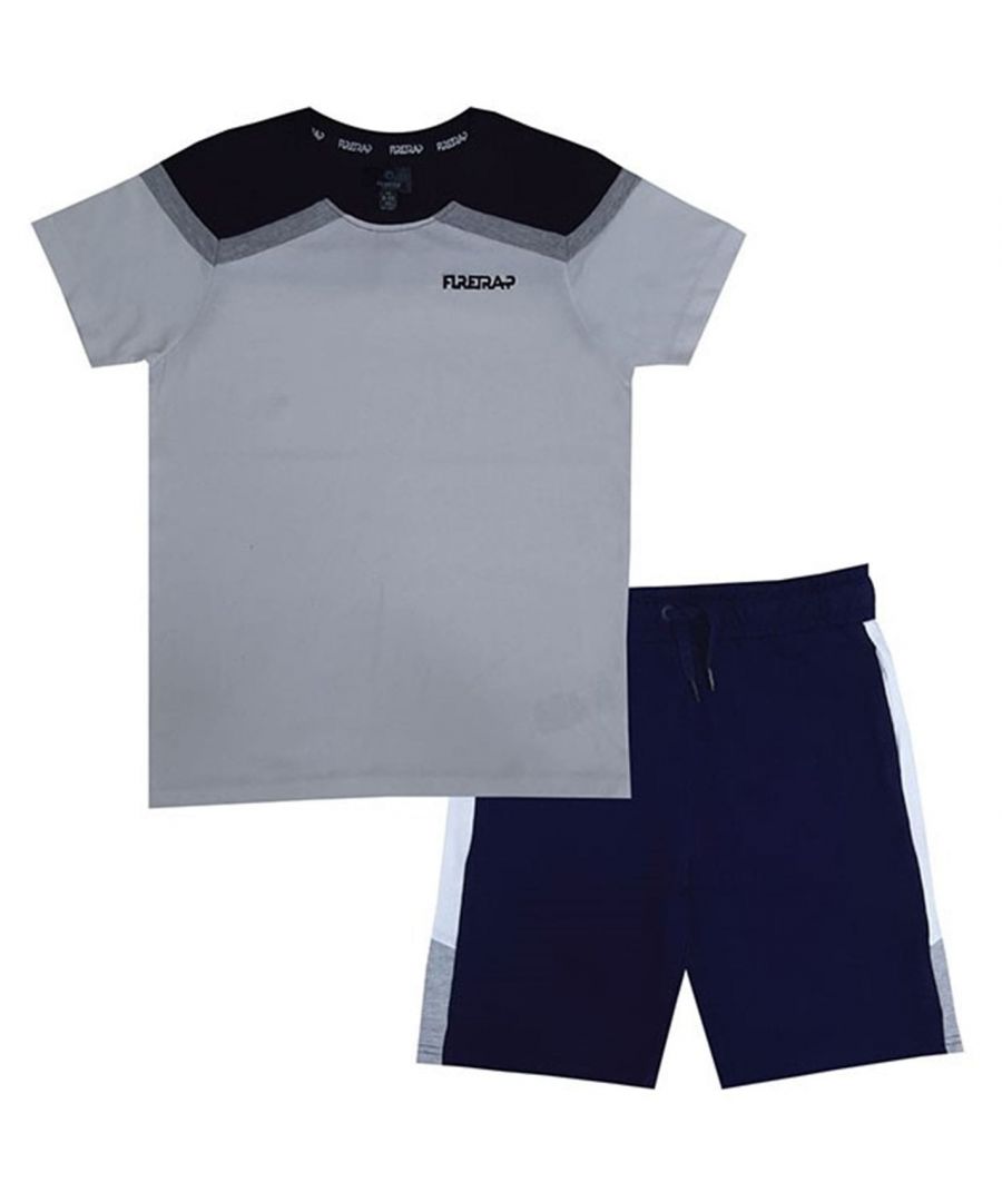 Firetrap T Shirt and Shorts Set Junior Boys - This Junior Boys Firetrap T Shirt and Shorts Set comes with a crew neckline and a short sleeved top that matches the shorts with an elasticated waistband and drawstring fastening. The set has been crafted with soft cotton fabric for all-day comfort, while the two hand pockets allow them to carry essentials and the Firetrap branding completes the design. >
