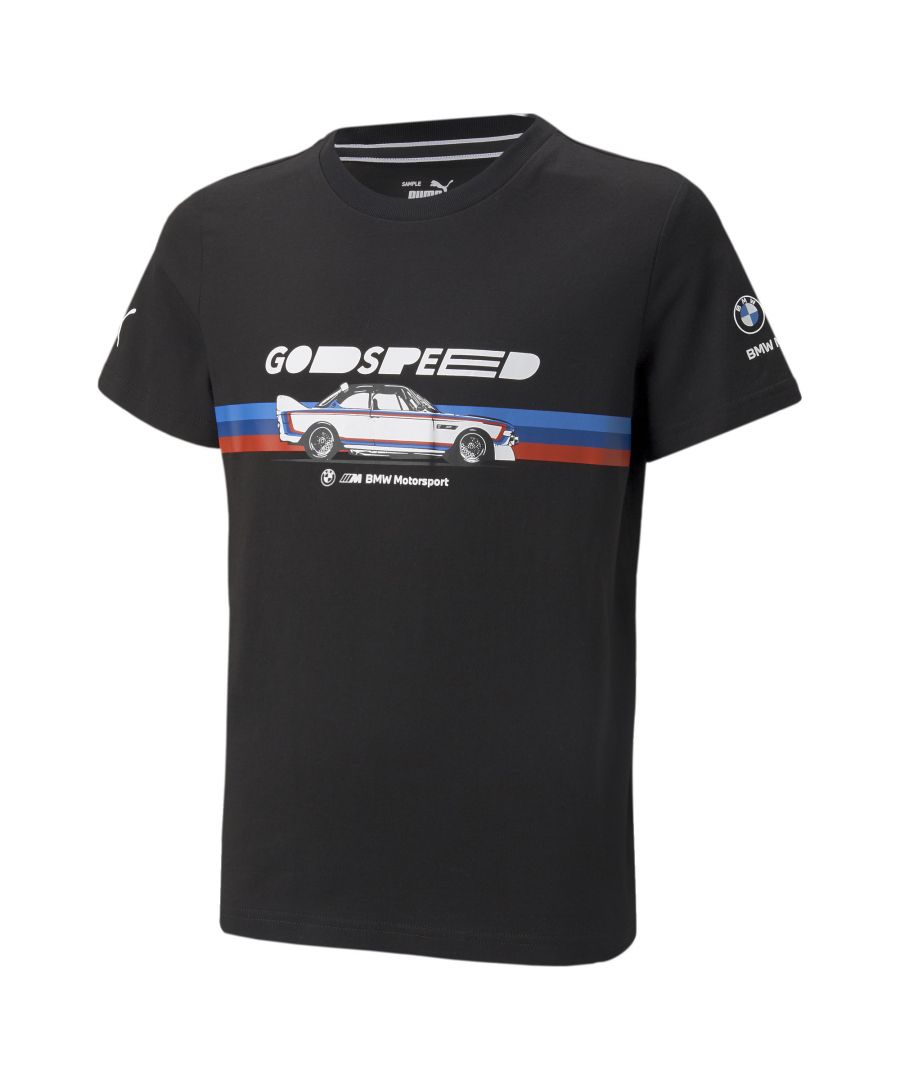 Celebrate the timeless luxury and unparalleled performance of world-beating racing cars in our BMW M Motorsport collection. This tee pays homage to your passion for high-octane thrills with stunning graphics and classic lines fit for even the most discerning race fan. DETAILS Regular fitRibbed crew neckBMW M Motorsport graphic at chestPUMA Cat Logo print on right sleeveBMW M Motorsport print on left sleeve
