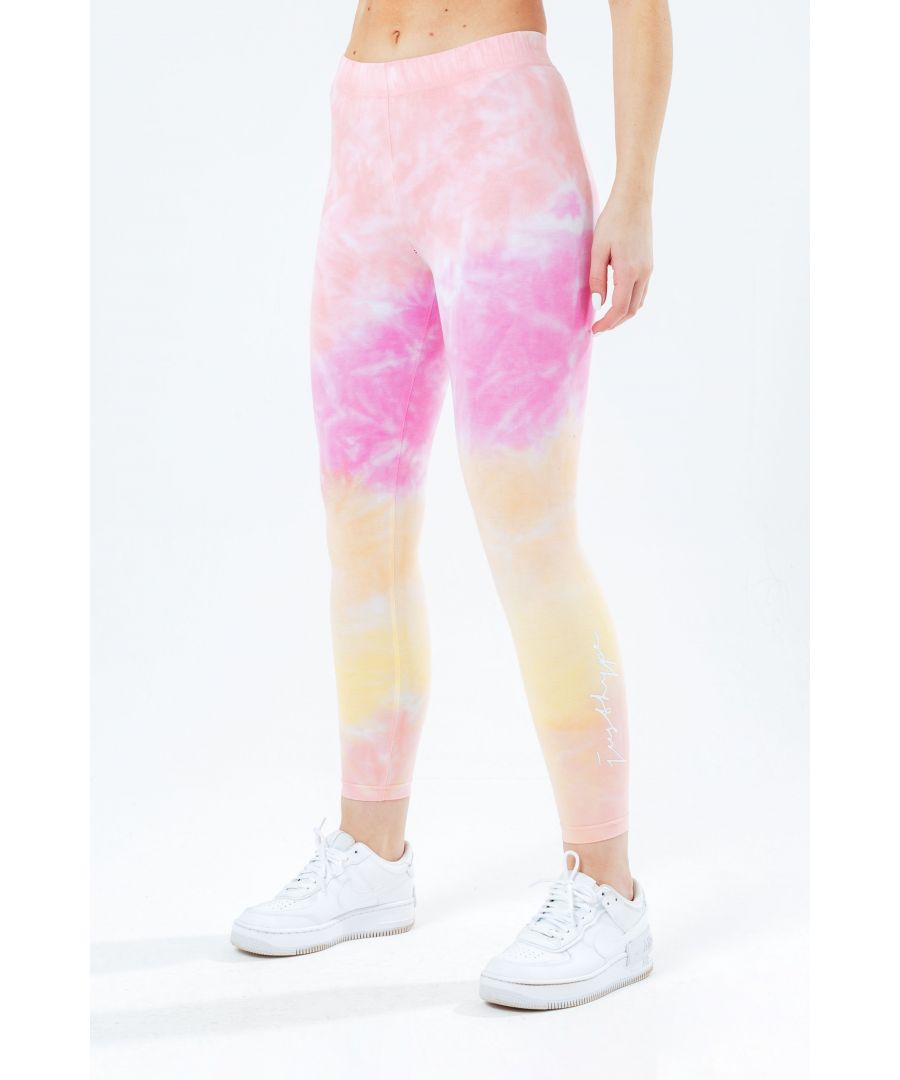Image for hype pink tie dye scribble logo women's leggings