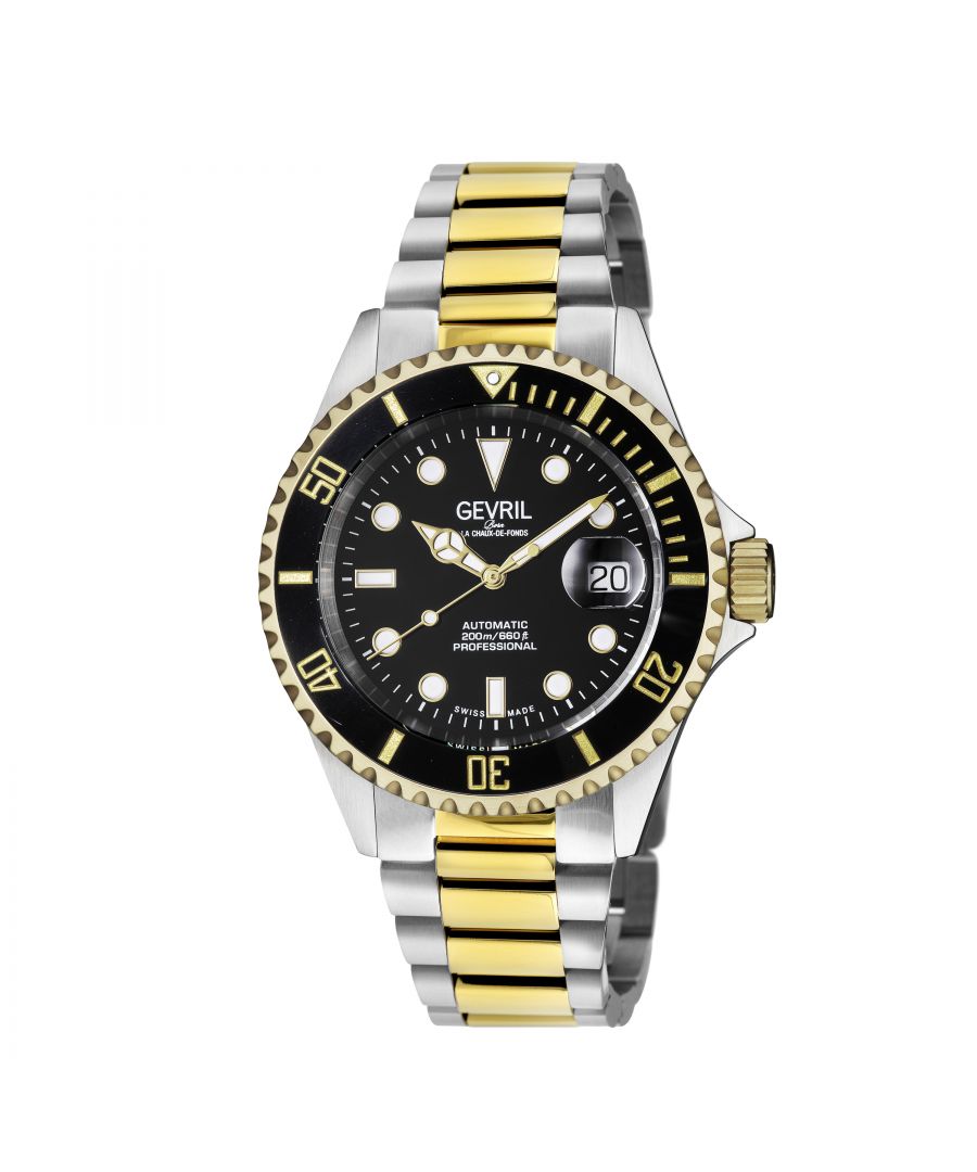 Image for Gevril Men's Wall Street Black Dial Two Tone IP Gold Stainless Steel Bracelet Watch
