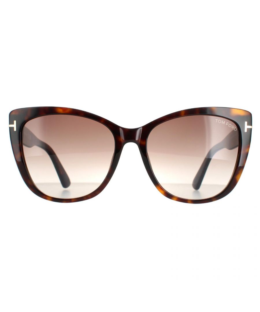Tom Ford Cat Eye Womens Dark Havana Roviex Gradient FT0937 Nora Sunglasses FT0937 Nora are a gorgeous cat eye design crafted from chunky acetate and embellished with the Tom Ford T logo on the temples.