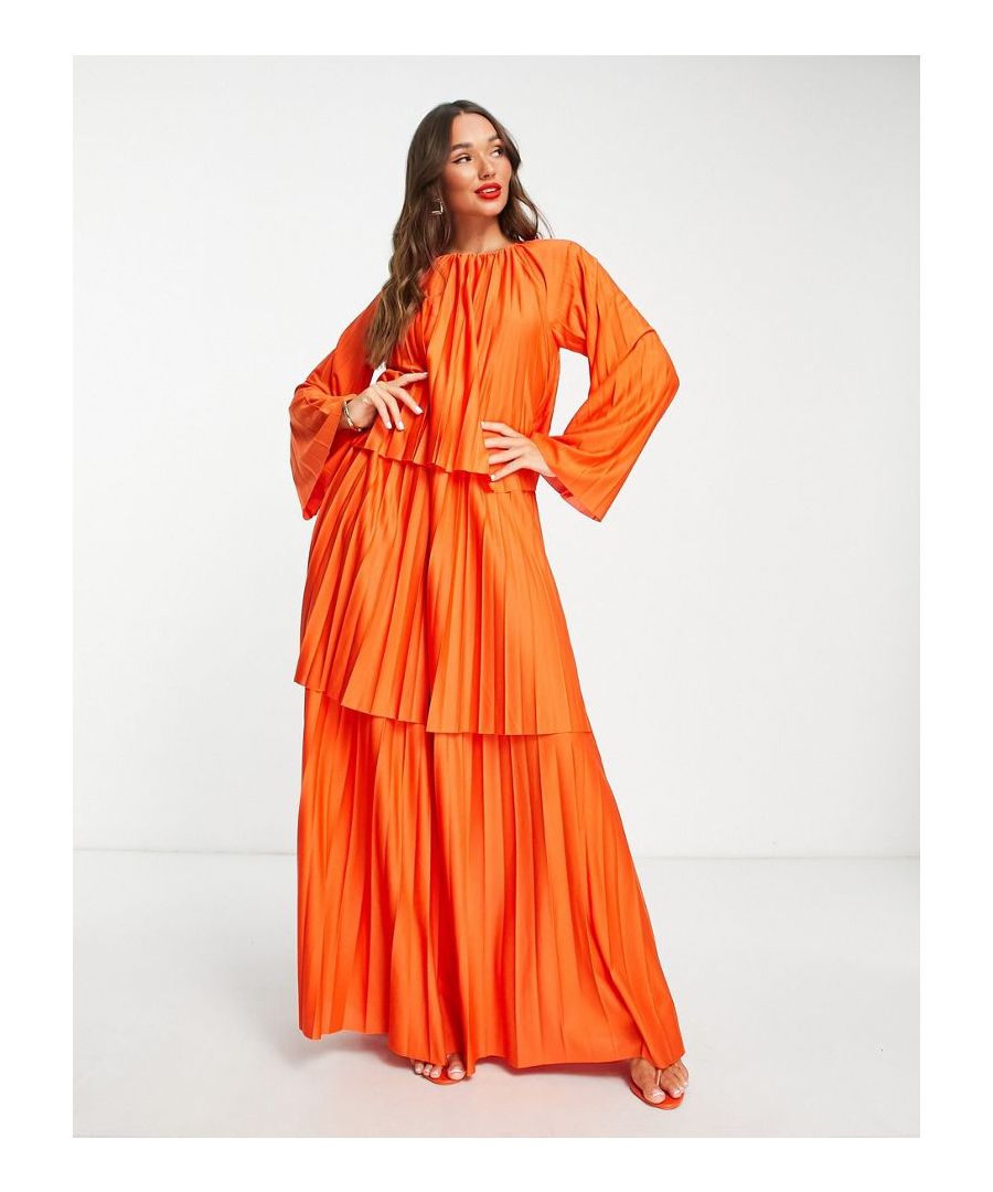 Maxi dress by ASOS DESIGN Love at first scroll Pleated design Round neck Flared sleeves Relaxed fit  Sold By: Asos
