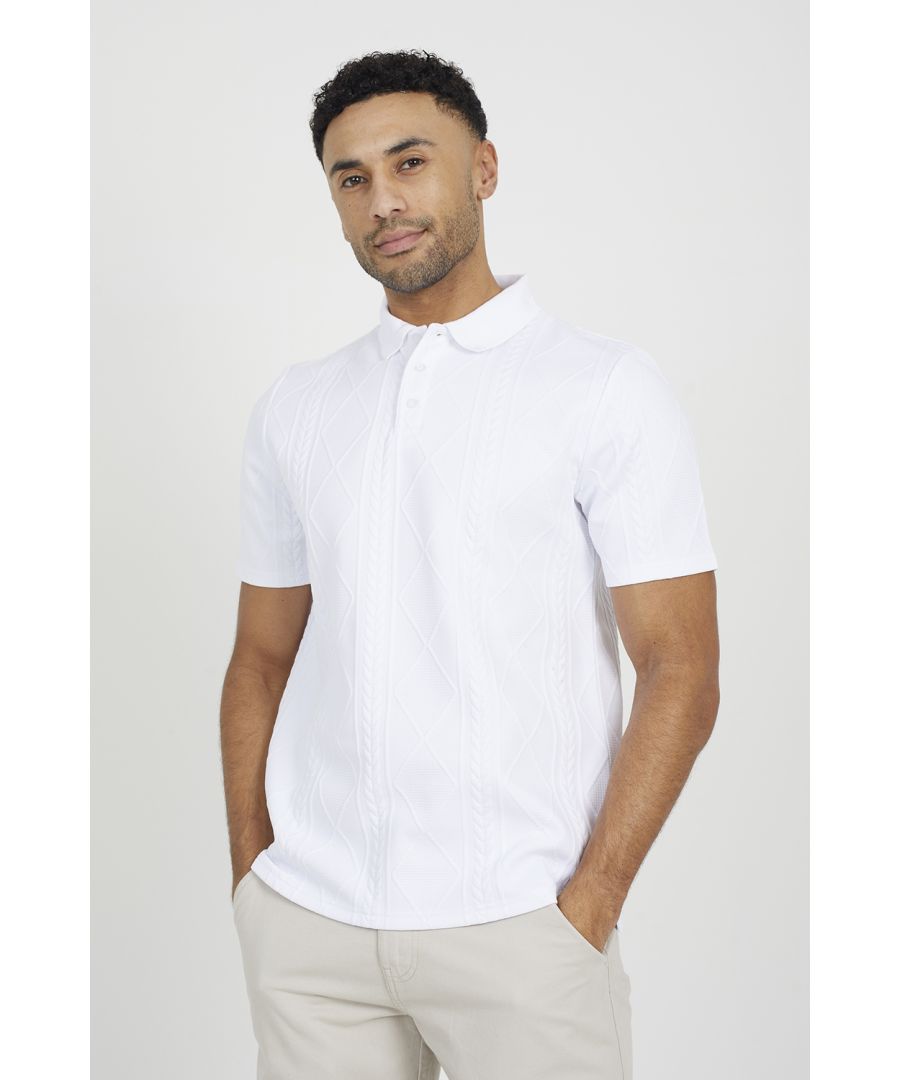 Brave Soul Mens White 'Brandon' Jaquard Knit Polo Shirt - Size Small