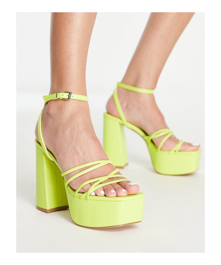 Heels by Topshop Hit new heights Adjustable ankle strap Pin-buckle fastening Open toe Platform sole High block heel Sold by Asos