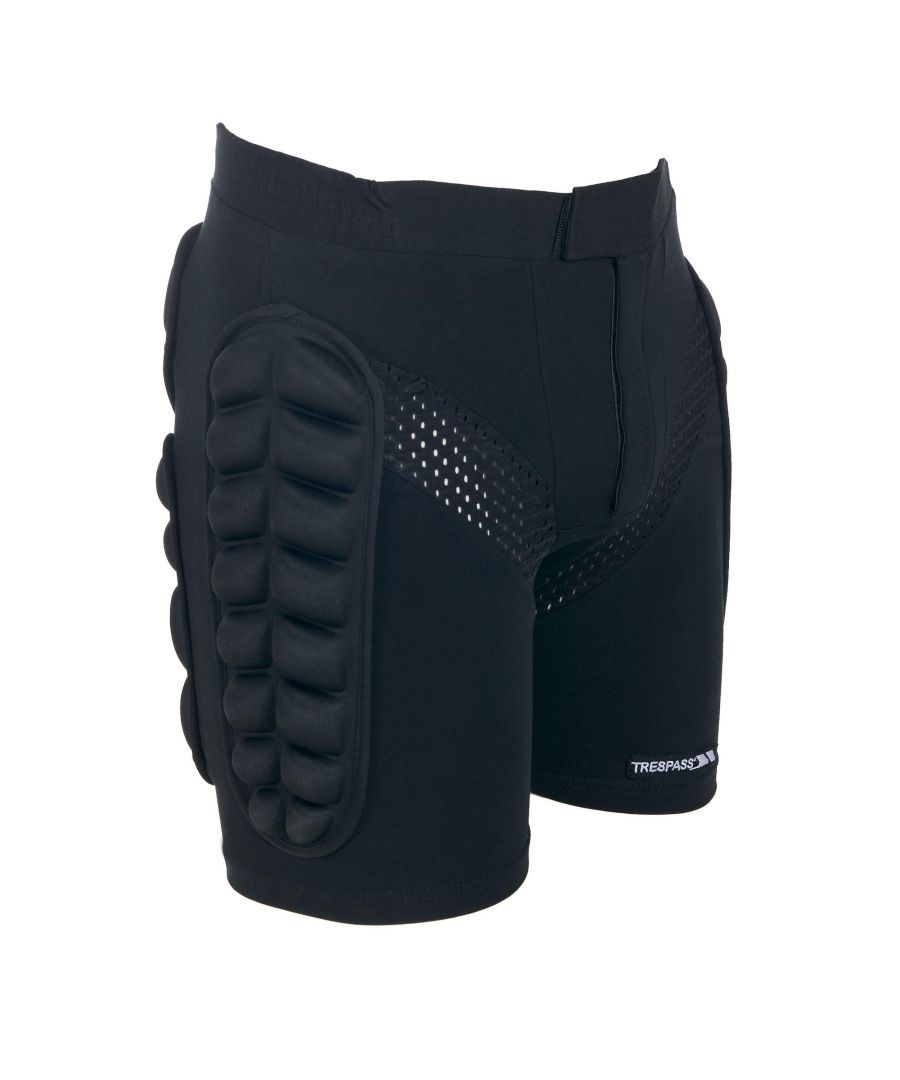 Touch Fastening Front Opening. Elasticated Waist at sides. Padded Side and Back Panels. Front Mesh Panels. Contrast Embroidery. Trespass padded impact shorts are designed to help protect the upper leg and lower back from falls whether cycling, skiing or snowboarding. Shell 60% Polyester, 10% Lycra, 30% Polyethelene. Lining 60% Polyester, 10% Lycra, 30% Polyethelene.