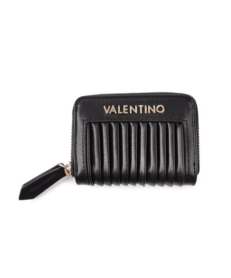Womens black Valentino Bags abete purse, manufactured with polyurethane. Featuring: gold hardware, full zip closure, twin compartments, quilted design and height 8cm x width 10cm x depth 2.5cm.