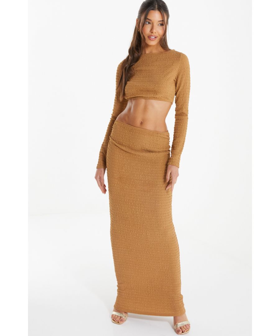 Quiz Womens Camel Textured Maxi Skirt - Size 16 UK