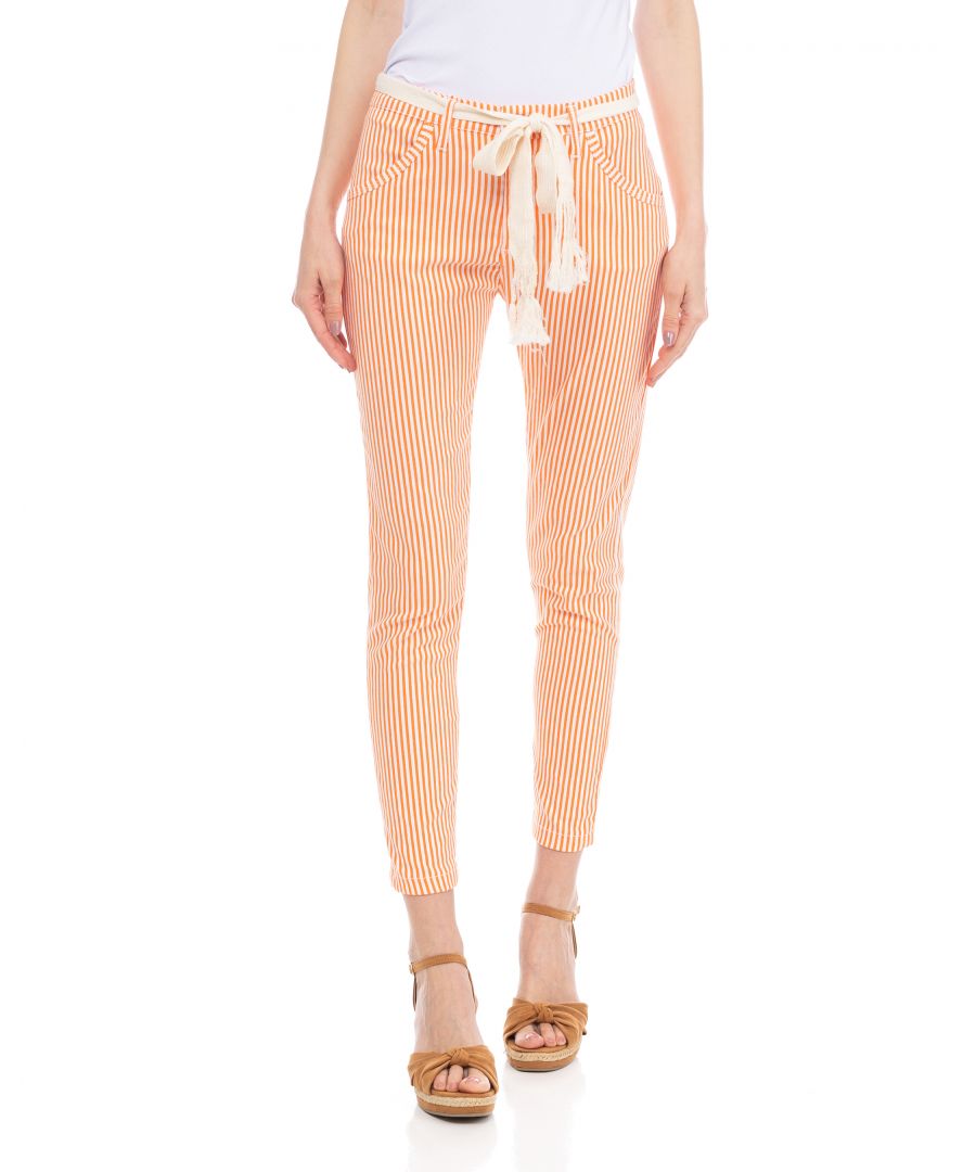 Waistband striped pants with cord
