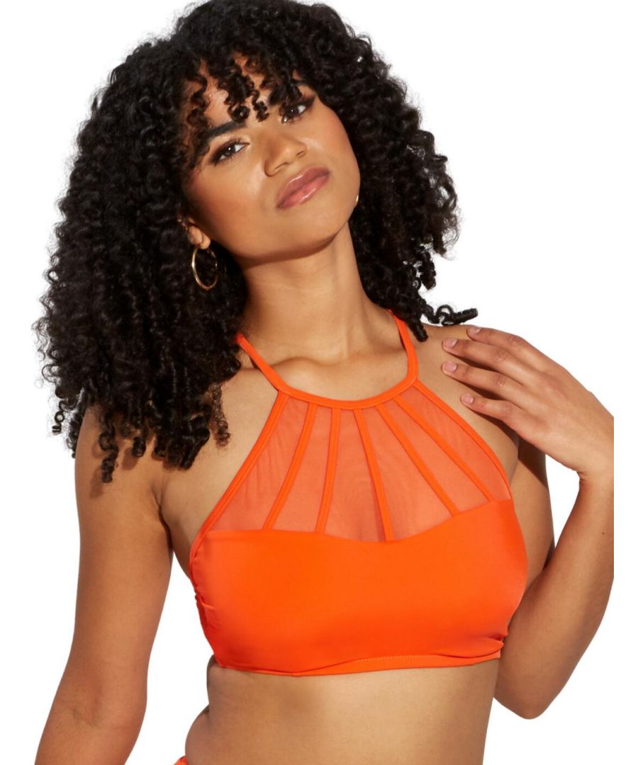 Pour Moi Womens 13600 Space High Neck Bikini Top - Orange Elastane - Size 34C