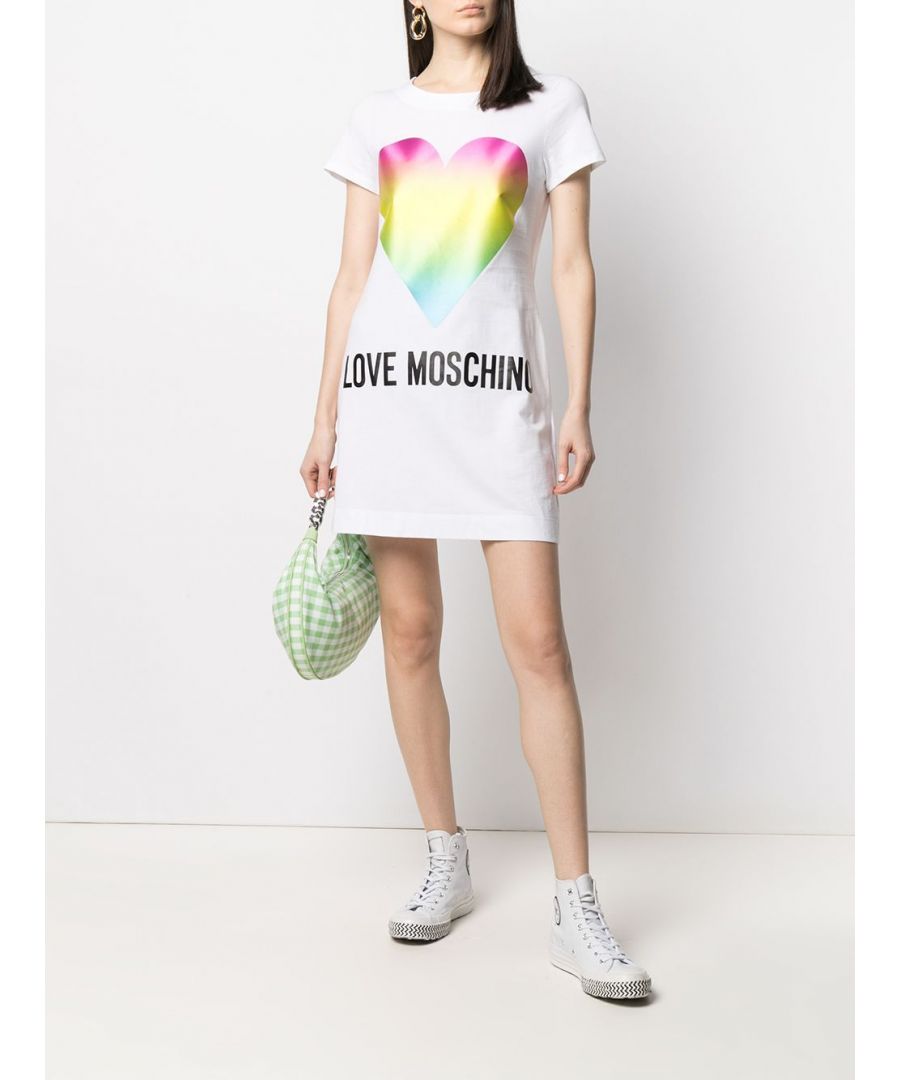 Love Moschino short-sleeved cotton dress with multicolored heart print