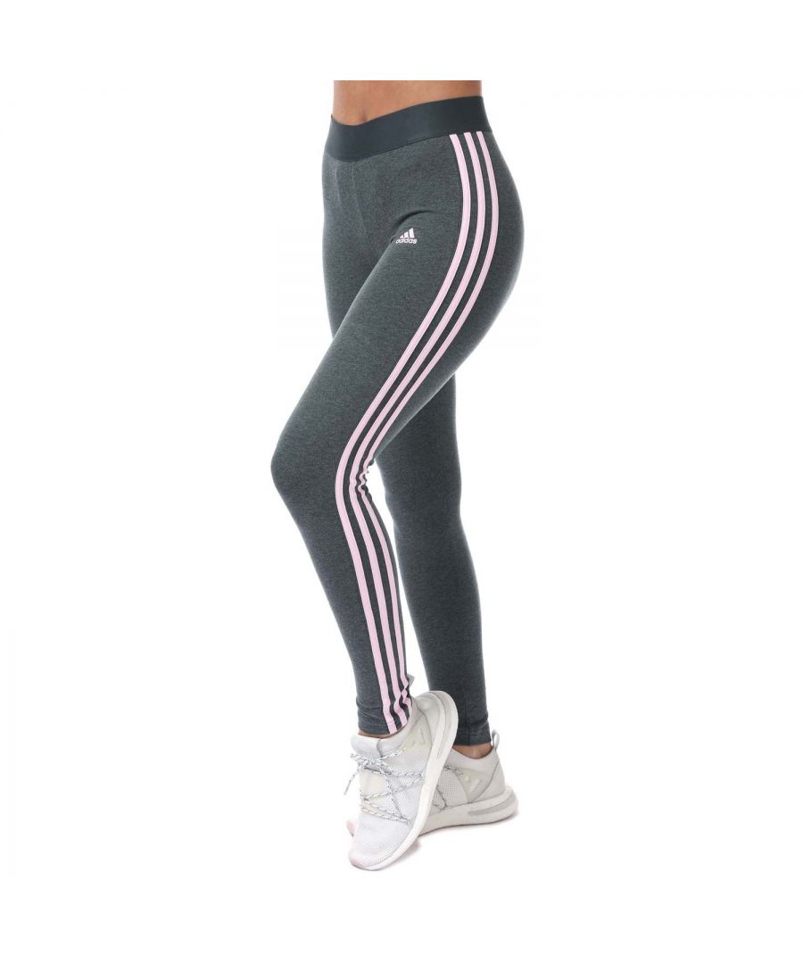 adidas Womenss LOUNGEWEAR Essentials 3-Stripes Leggings in Grey Cotton - Size 8-10 Long (UK Womens)