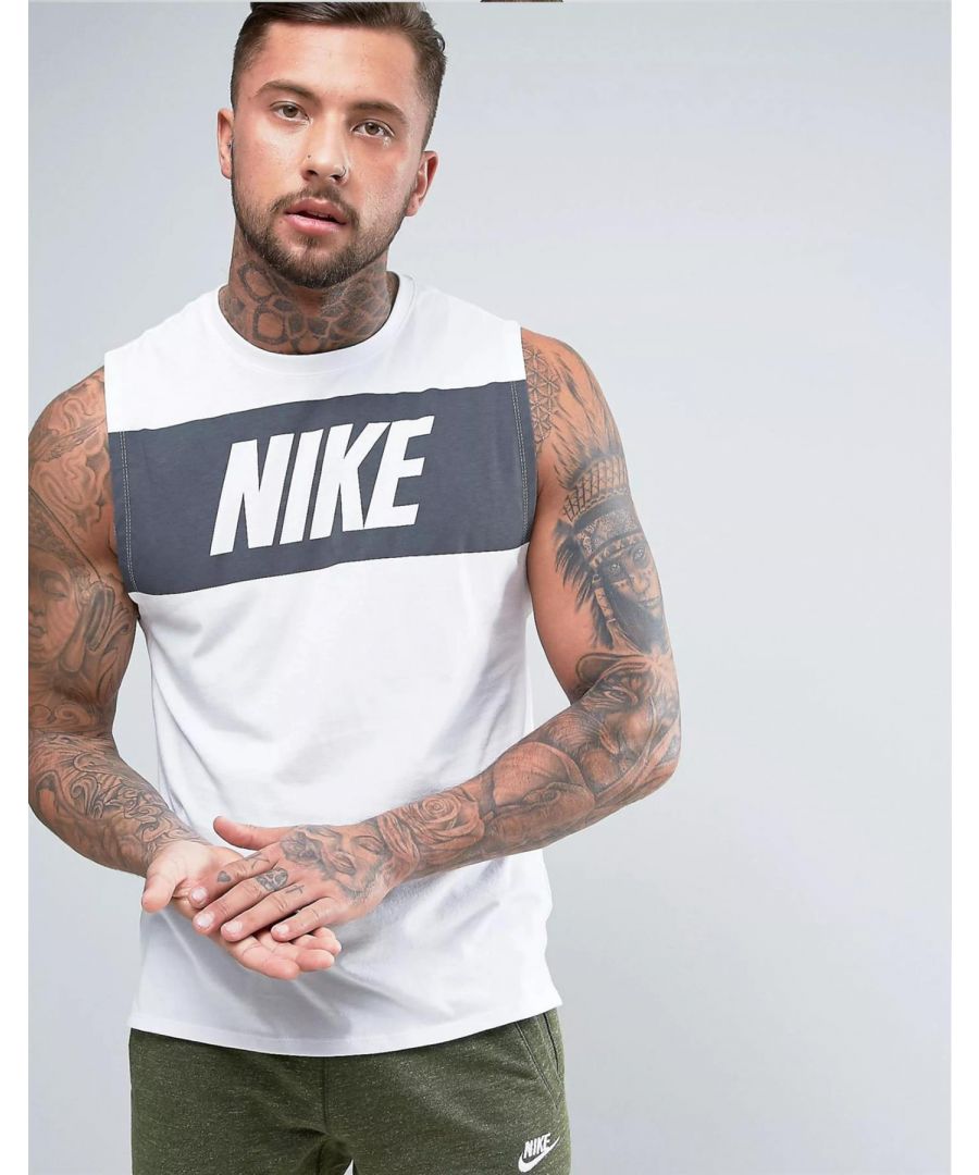 Nike Mens Retro Logo Vest In White Cotton - Size Small