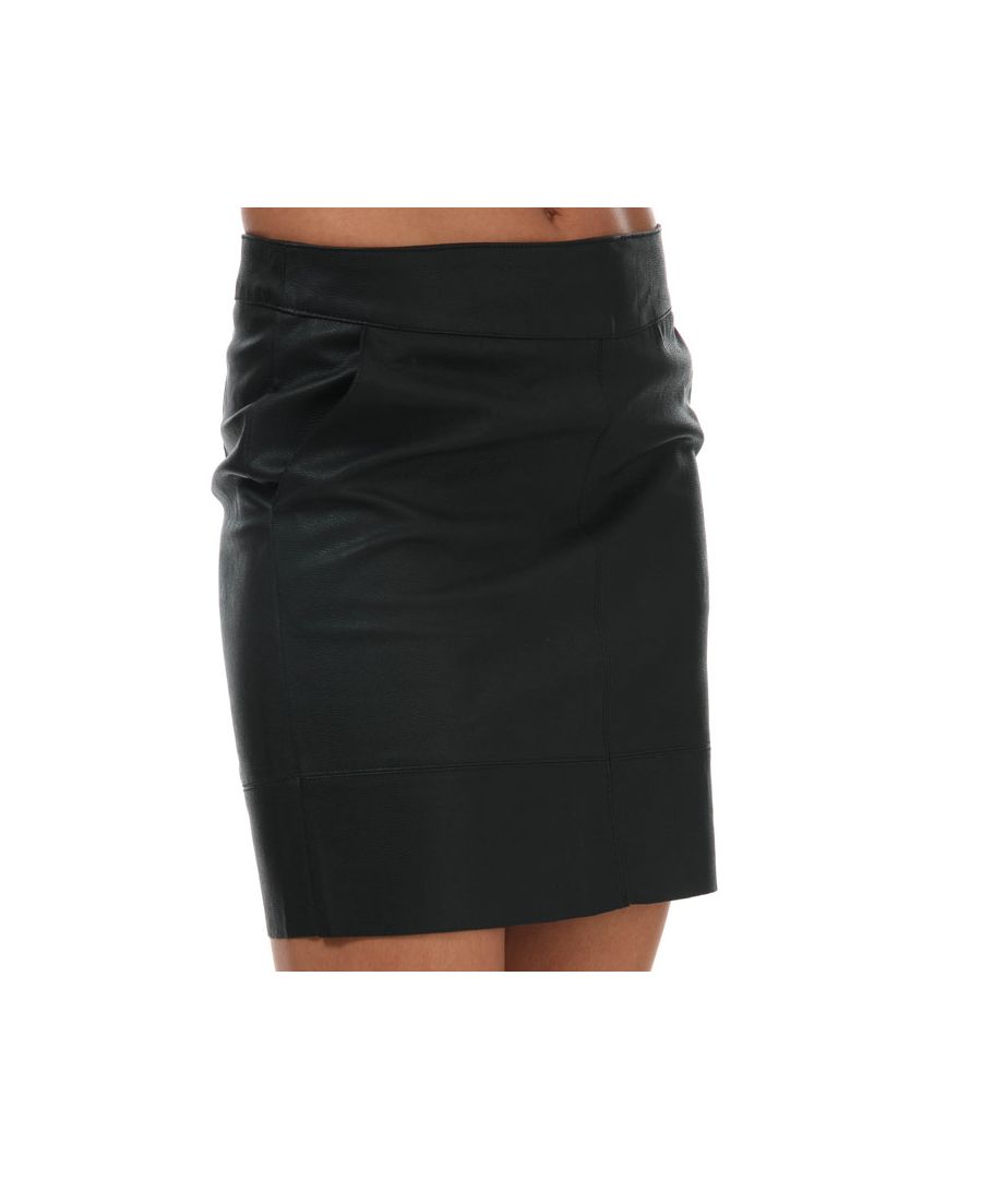 Womens Only Base Faux Leather Skirt in black.<BR><BR>Faux leather mini skirt.<BR>- Exposed zip fastening at back waist.<BR>- Front slant pockets.<BR>- Measurement from waistband to hem: 16in approximately.<BR>- Shell: 100% Polyester.  Coating: 100% Polyurethane.  Machine washable.<BR>- Ref: 15164809<BR><BR>Measurements are intended for guidance only.