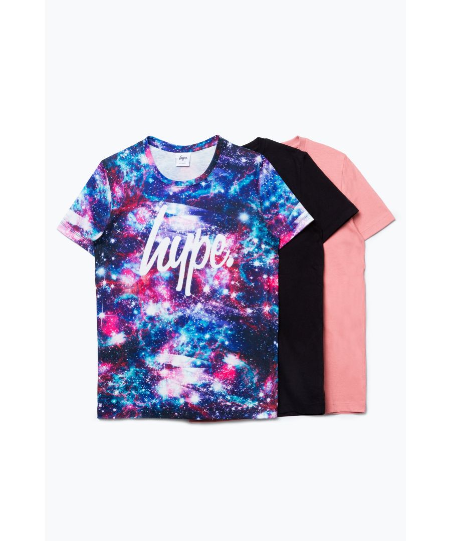 Image for Hype Three Pack Pink/Black/Space Kids T-Shirt