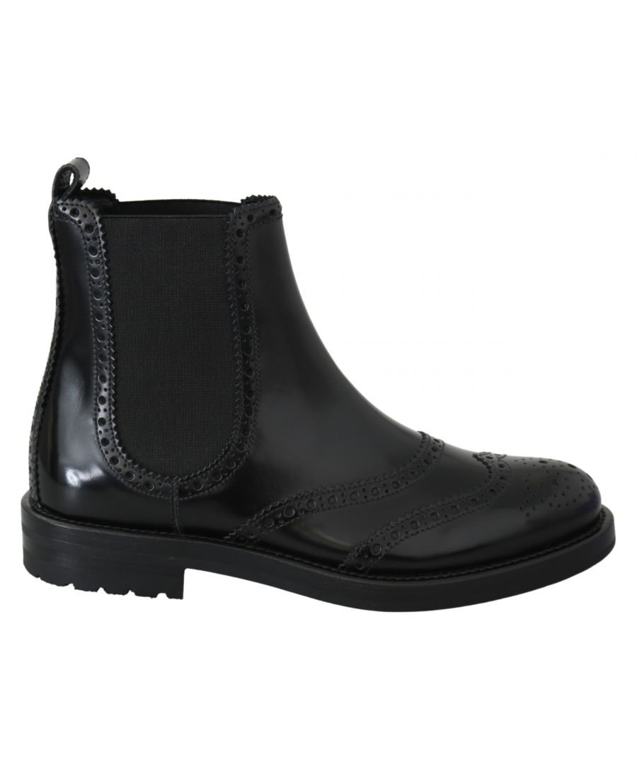 Image for Dolce & Gabbana Black Leather Oxford Wingtip Boots Shoes