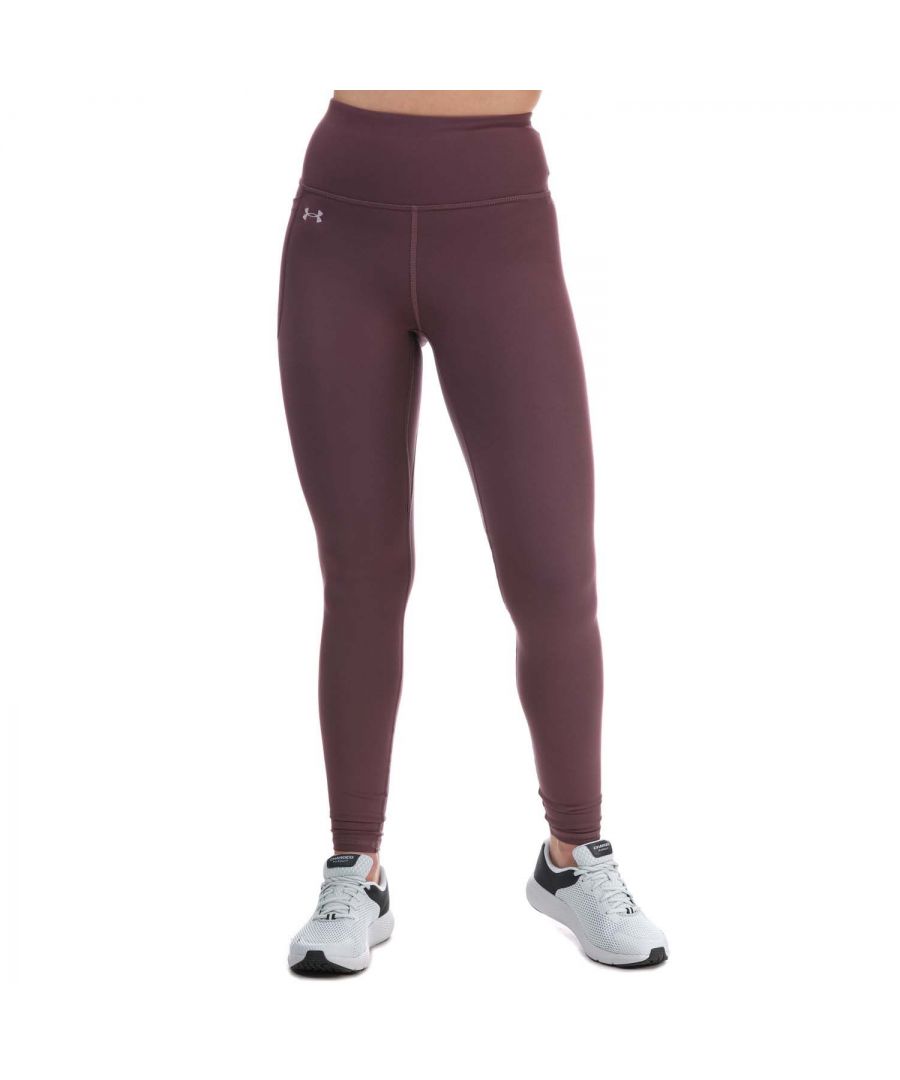 Womens Under Armour UA Motion Full Length Leggings in plum. - HeatGear fabric wicks sweat away from your skin to keep you cool  dry and light.- 4-way stretch construction improves mobility and maintains shape. - Breathable mesh panels help you keep cool.- Flat-lock stitching to seams helps reduce rub  irritation and chafing. - Wide  flat waistband with inner drawcord for a custom  stay-put fit.- Rear zipped storage pocket.- Comfortable curved hems. - Reflective Under Armour logo printed at right hip.- Mid-rise.- Cropped length.- Compression fit: Ultra tight  second skin fit.- 87% Polyester  13% Elastane.  Machine washable. - Ref: 1361109-554