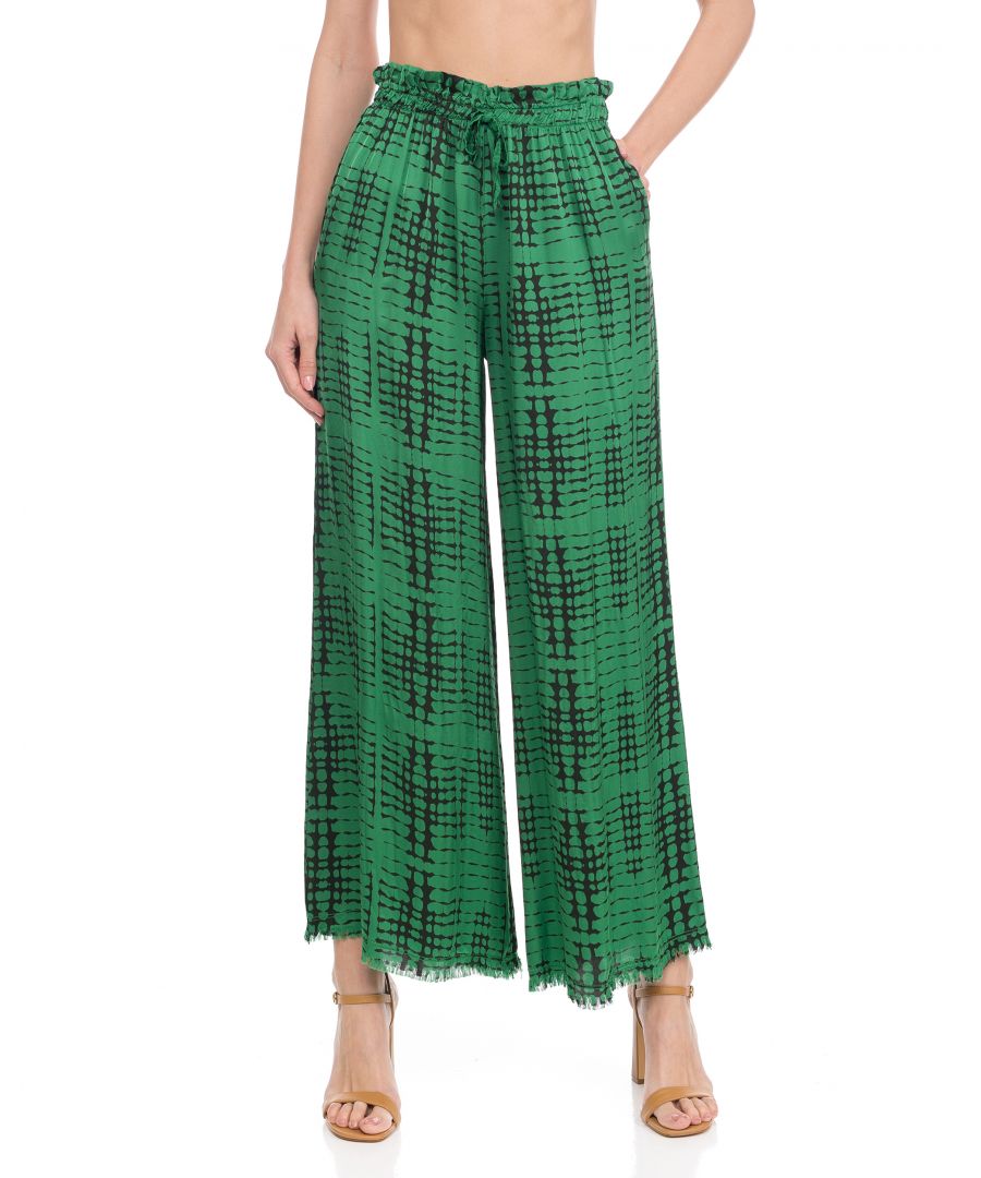 Image for Printed Wide Leg Pants with Elastic Waist and Pockets