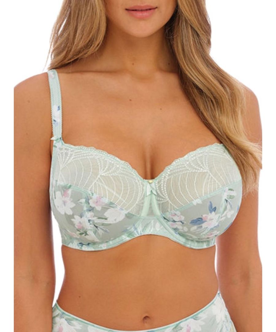 Fantasie Adelle Secret Garden Side Support Bra. Underwired with recycled fabric, wide wiring and a three piece cup. Lined top cup in larger sizes. Product is made of 6% Nylon/Polyamide, 11% Elastane, 57% Recycled Polyester, 26% Polyester and is hand-wash only.
