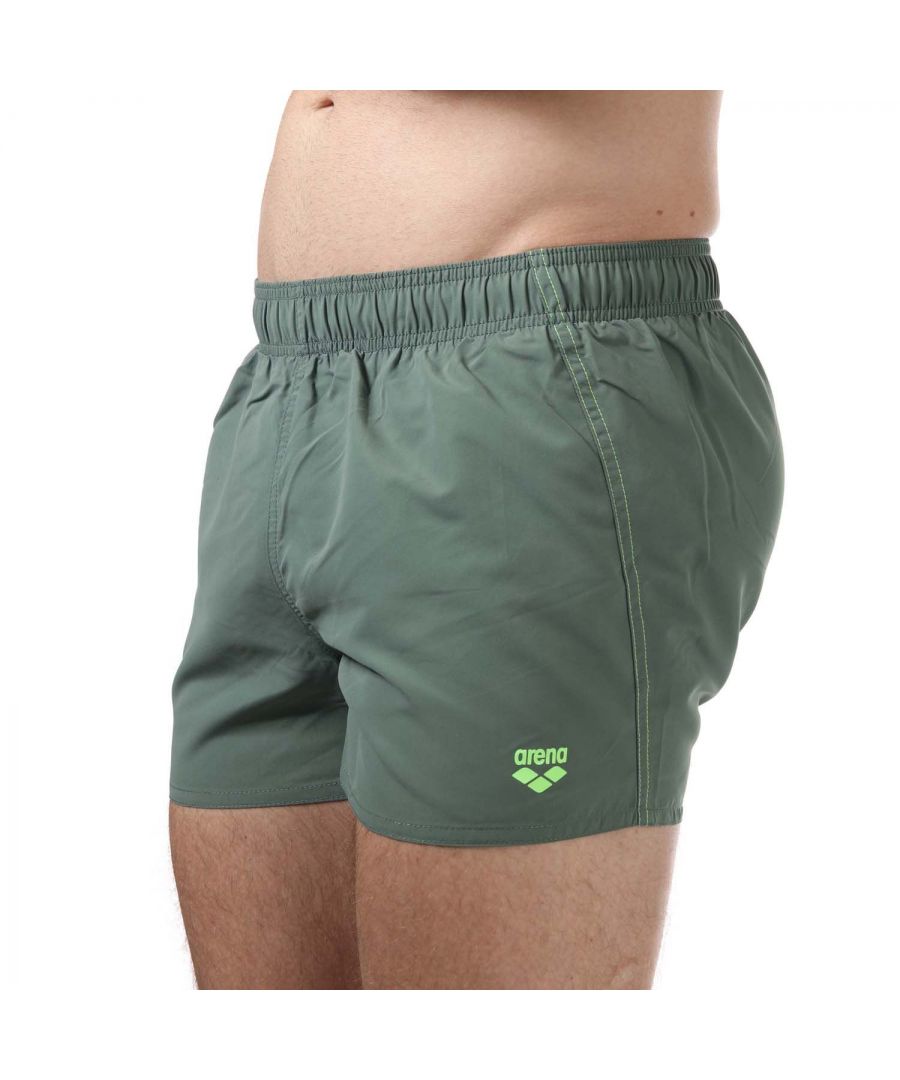 Mens Arena Fundemental X Swim Shorts in olive.- Elasticated drawstring waist.- Hook and loop fastened back pocket.- Water repellent.- Inner brief.- Quick-drying  durable microfiber.- Regular fit.- 100% Polyester.- Ref: 1B322656