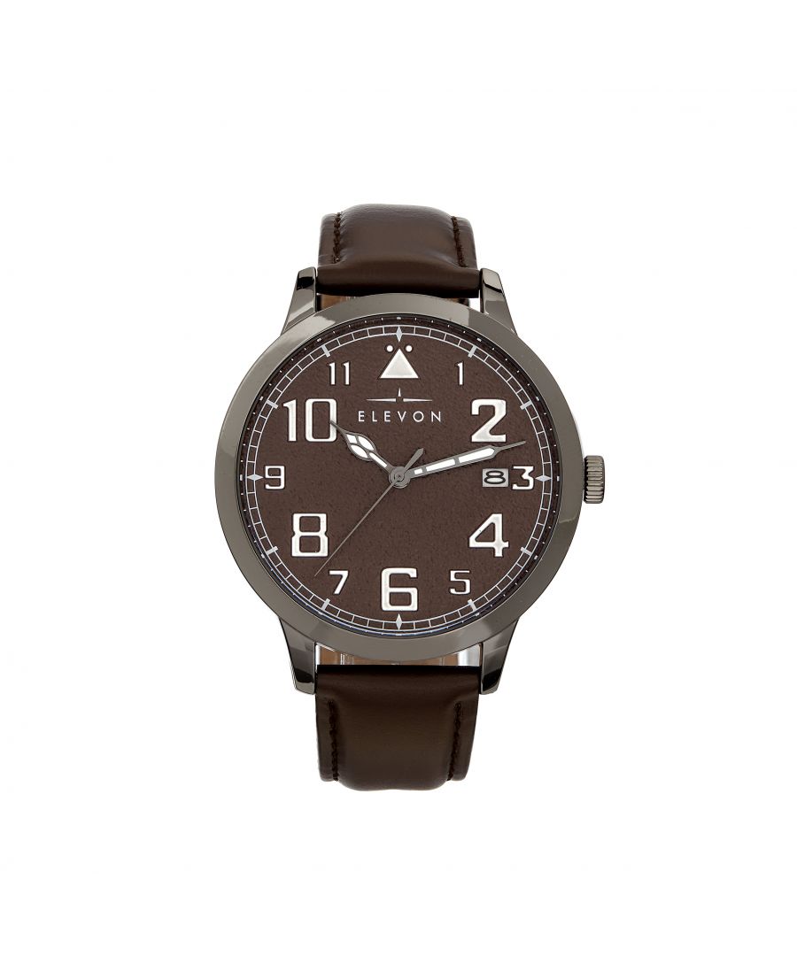 Alloy Case; Japanese Quartz Movement; Non-Glare Scratch-Resistant Mineral Crystal; Logo-Engraved Stainless Steel Caseback; Genuine Leather Strap; Logo-Engraved Stainless Steel Clasp; Luminous Hands; Luminous Markers; Date Display; 45mm Case Diameter; 5 ATM Water Resistance;