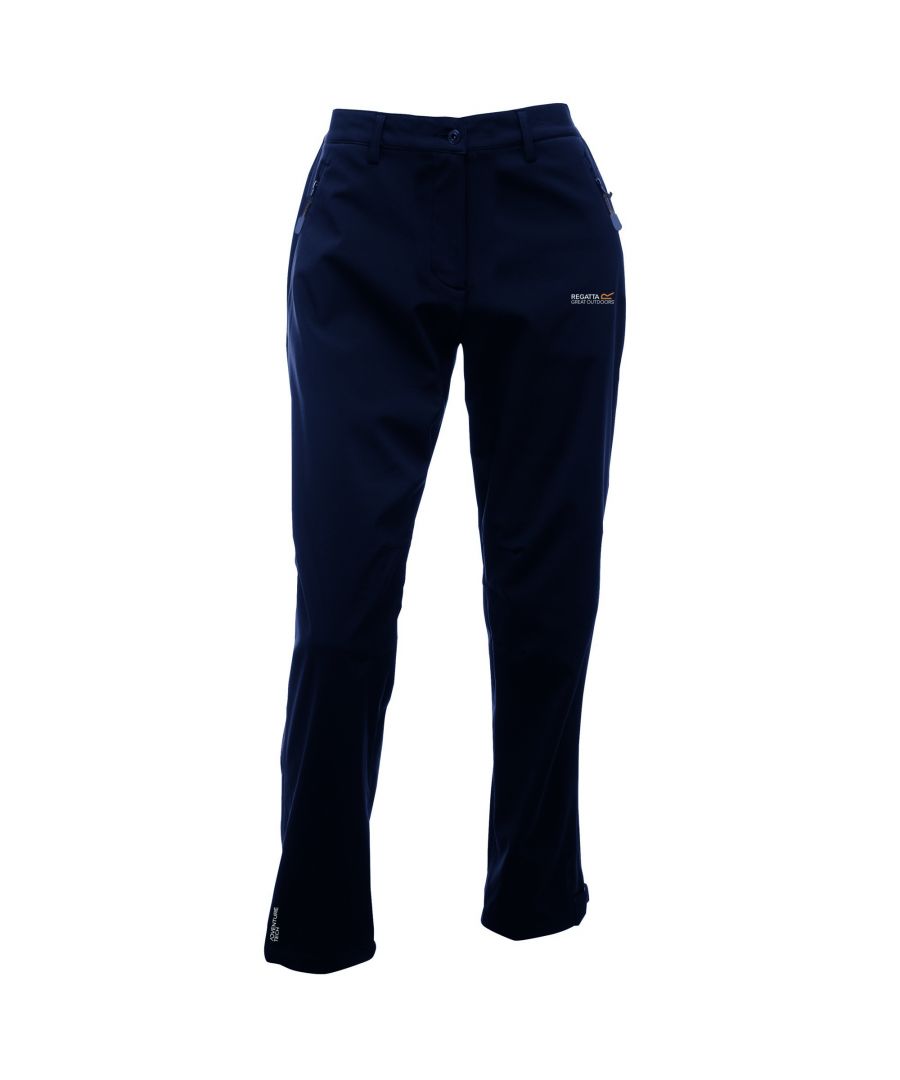 The womens Geo Softshell XPT II Trousers use a breathable, wind resistant membrane with a DWR (Durable Water Repellent) finish for maximum comfort on demanding days. They stave off showers and gales and keep you warm while allowing superb mobility. Packed with handy pockets and part elastic at the waist for comfort as you move, they have proven to be a best-selling performance trousers year-on-year. Leg length - 29ins. Regatta Womens sizing (waist approx): 6 (23in/58cm), 8 (25in/63cm), 10 (27in/68cm), 12 (29in/74cm), 14 (31in/79cm), 16 (33in/84cm), 18 (36in/91cm), 20 (38in/96cm), 22 (41in/104cm), 24 (43in/109cm), 26 (45in/114cm), 28 (47in/119cm), 30 (49in/124cm), 32 (51in/129cm), 34 (53in/135cm), 36 (55in/140cm). 4% Elastane, 96% Polyester.