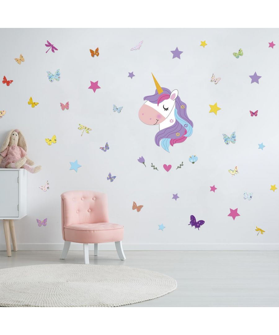 Image for Magical Unicorn And Butterflies  Wall Stickers Kids Room, nursery, children's room, boy, girl