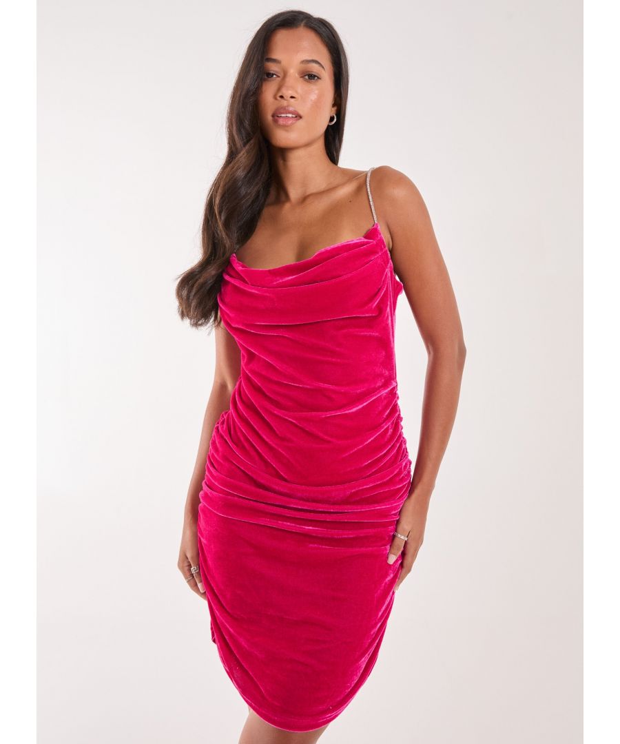 Pink Vanilla Womens Diamante Strapped Cowl Mini Summer Dress - Size 8 UK - Secret Sales