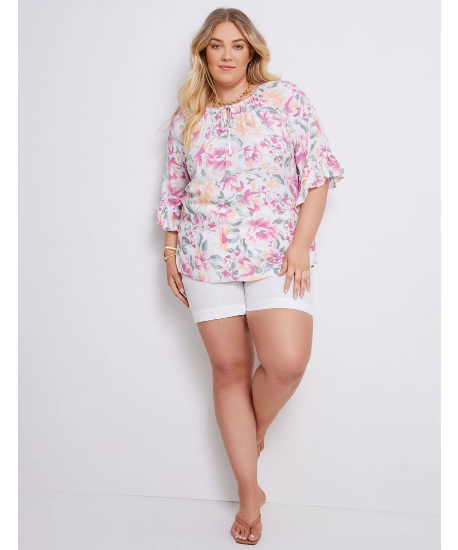 Autograph Elbow Sleeve Ruffle Trim Peasant TopMaterial:  100% Viscose
