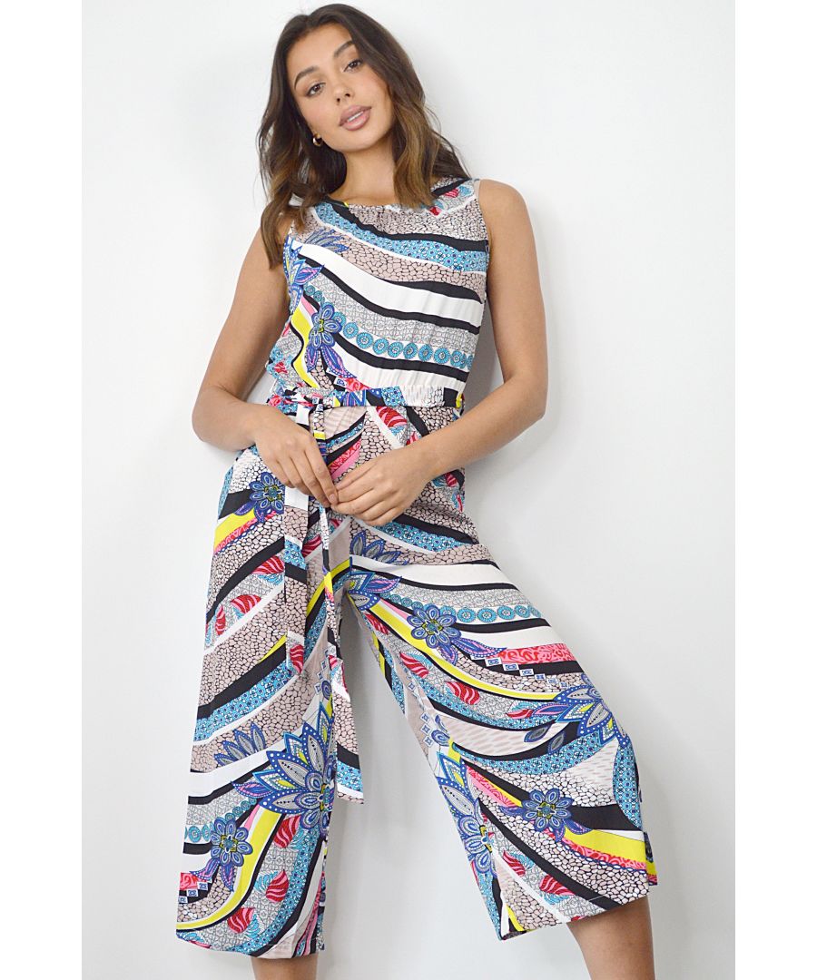 - Culotte style  - Abstract print  - Tie waist  - Model Height: 5' 9