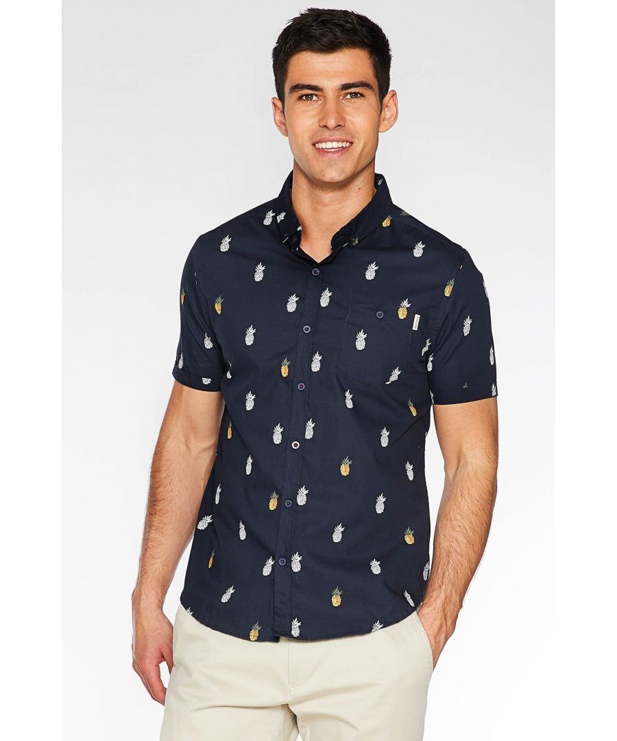 Image for Navy Slim Fit Pineapple Print Shirt