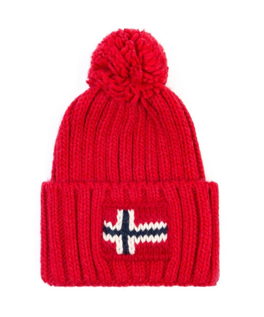 Image for Napapijri Semiury Cable Knit Bobble Hat - Red Tango