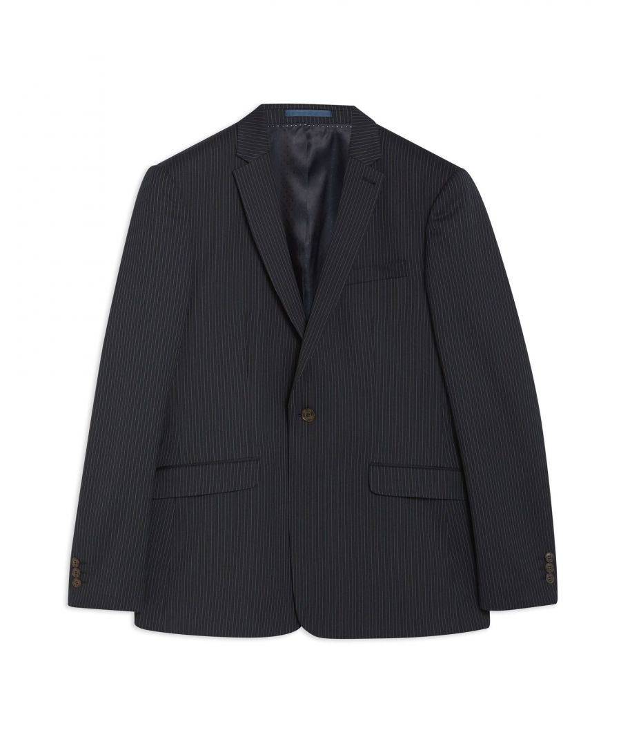 twill, darts, pinstriped, multipockets, single chest pocket, three internal pockets, 1 button, lapel collar, single-breasted , long sleeves, fully lined, dual back vents, stretch