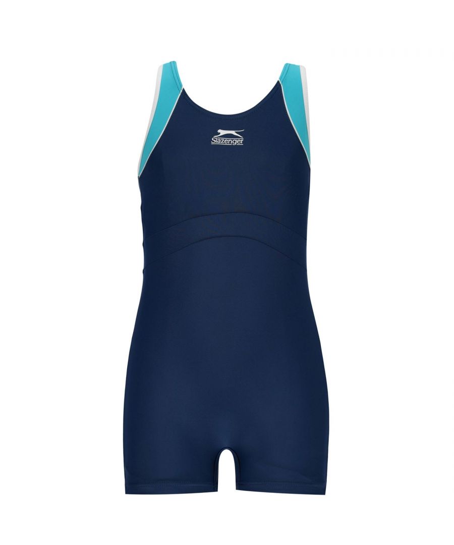 Slazenger Boyleg Swimming Suit Junior Girls Slick and simple, the Boyleg Swimming Suit from Slazenger is perfect for young swimmers. Design is complete with cut out back panel and stretch-fit fabric. Made with chlorine-resistant LYCRA® fiber to last up to 10 times longer than those with ordinary elastane. > Swimming suit > Stretch fit fabric > Boy leg bottoms > Cut out back panel > Contrasting panels > Slazenger logo > Keep away from fire > 82% Nylon / 18% chlorine resistant LYCRA® > Machine washable