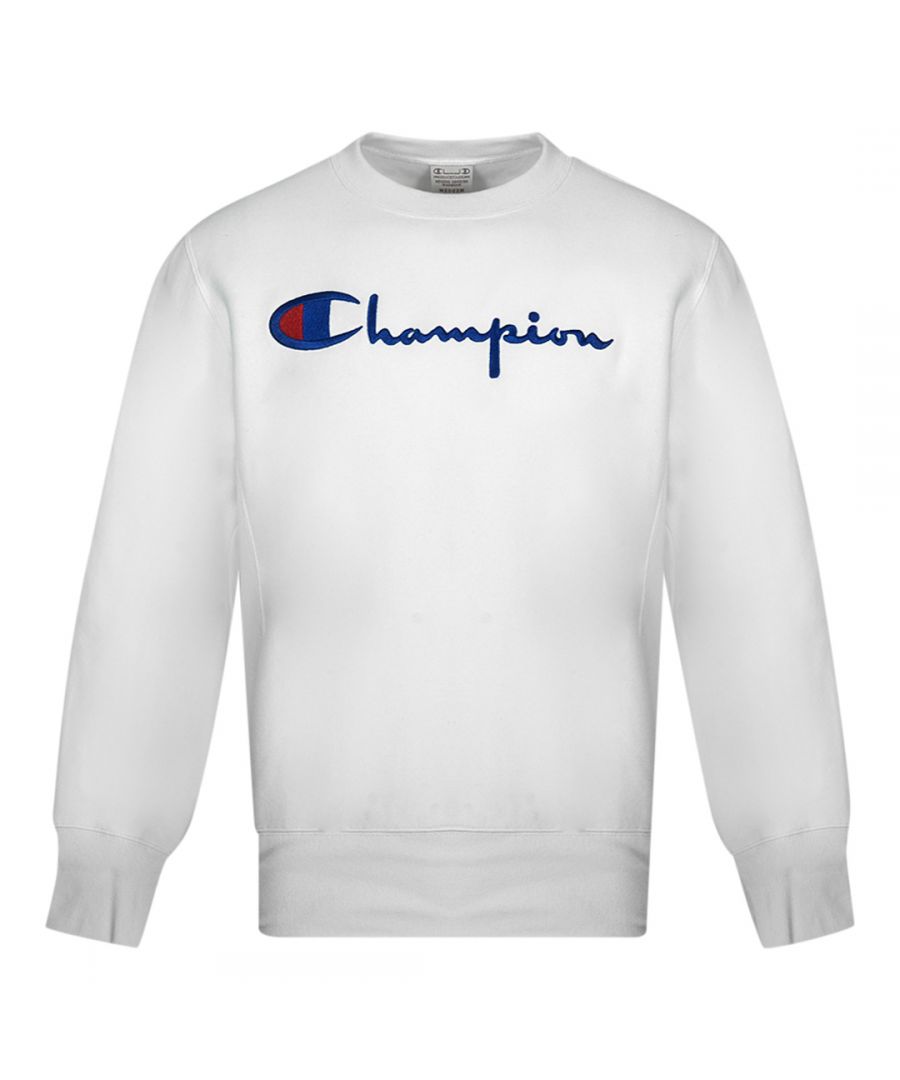 Champion Script Logo Wit Sweatshirt. Champion witte trui met ronde hals. Merklogo op de borst. 73% katoen 27% polyester. Elastische mouw- en taille-uiteinden. Productcode - 215211 WW001