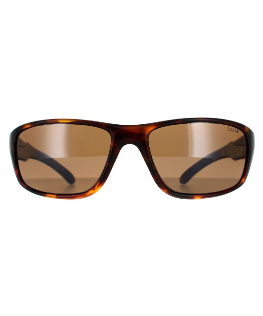 Bolle Wrap Mens Matte Tortoise Brown Polarised Sunglasses Bolle a superbly wrapped sporty sunglass which features a metal plate for the Bolle logo on each arm that really sets it apart from many other similar frames.