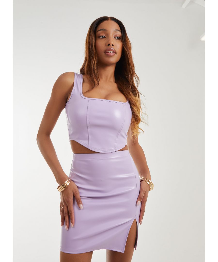 Pink Vanilla Womens PU Split Hem Mini Skirt - Lilac - Size 8 UK
