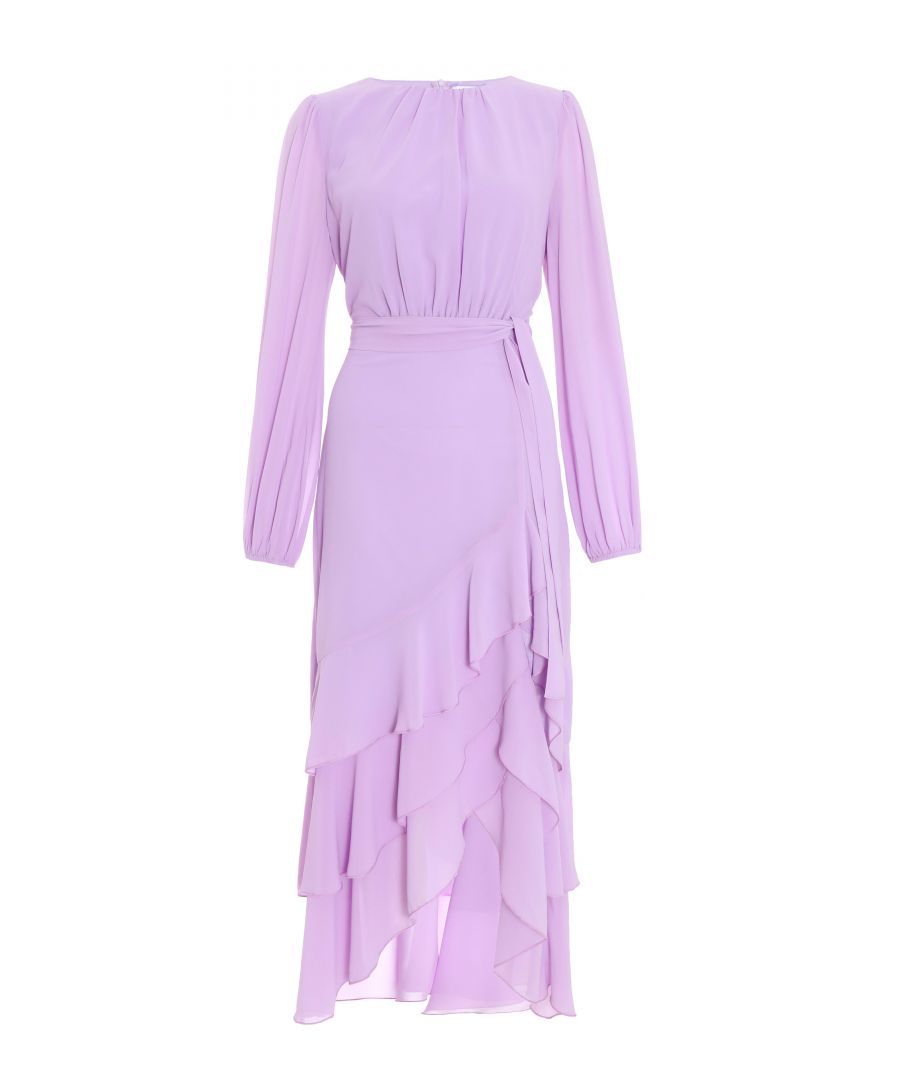 Quiz Womens Lilac Chiffon Frill Hem Midi Dress - Purple - Size 16 UK