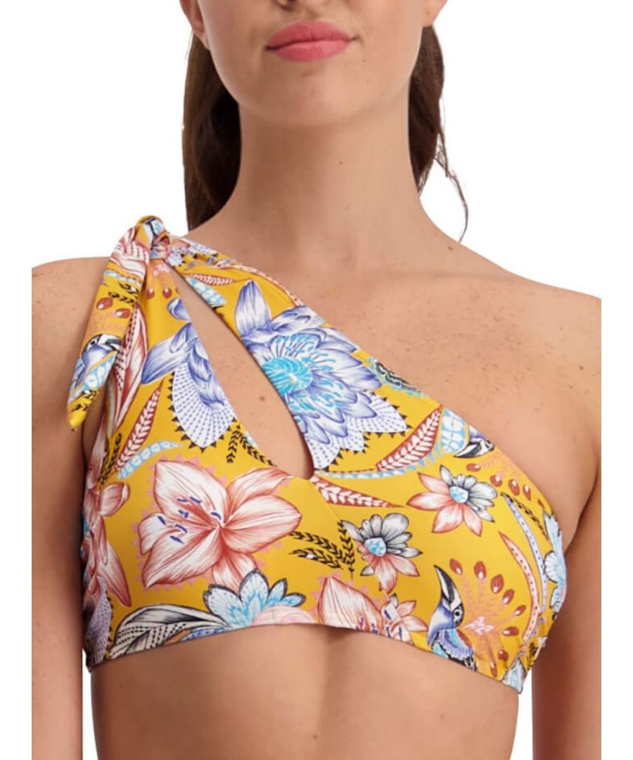 Moontide Womens Sunshine Bloom Tie Shoulder Bikini Top Golden - Yellow Polyamide - Size X-Small