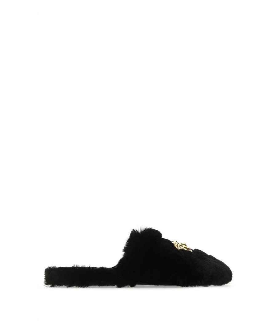 Black eco fur Palazzo slippers