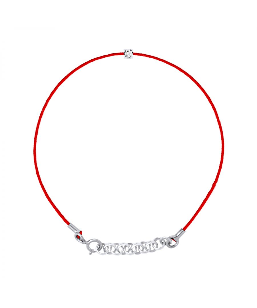 Bracelet Nylon Braided Red Color set with claw, true Diamond 0.03 Cts - Length 18 cm, 7 in - Our jewellery is made in France and will be delivered in a gift box accompanied by a Certificate of Authenticity and International Warranty