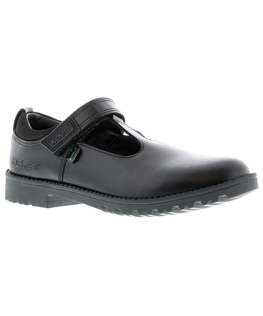 Image for Kickers Lachly T-bar Leather Older Girls School Shoes Black 12.5 -2.5