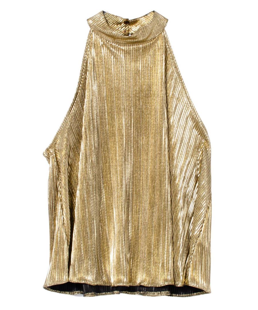 Secret Label Womens Plisse Pleat Halterneck Swing Top - Gold - Size 14 UK