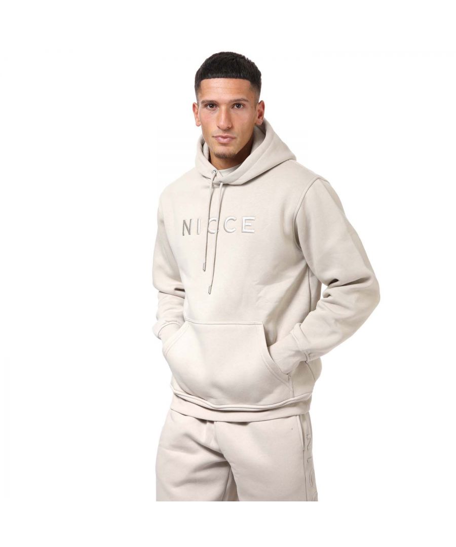 Mens NICCE Merkury Hoody in cream.- Drawstring hood.- Long sleeves.- Kangaroo style pocket to front.- Cuffed hems.- Moonstruck.- Embroidered NICCE logo.- 65% Cotton  35% Polyester. Machine washable. - Ref: 0032K0080367
