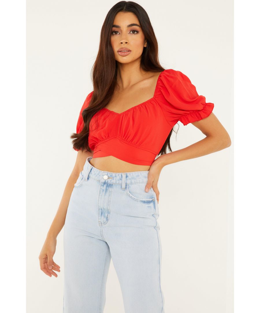 Image for Red Puff Sleeve Crop Top