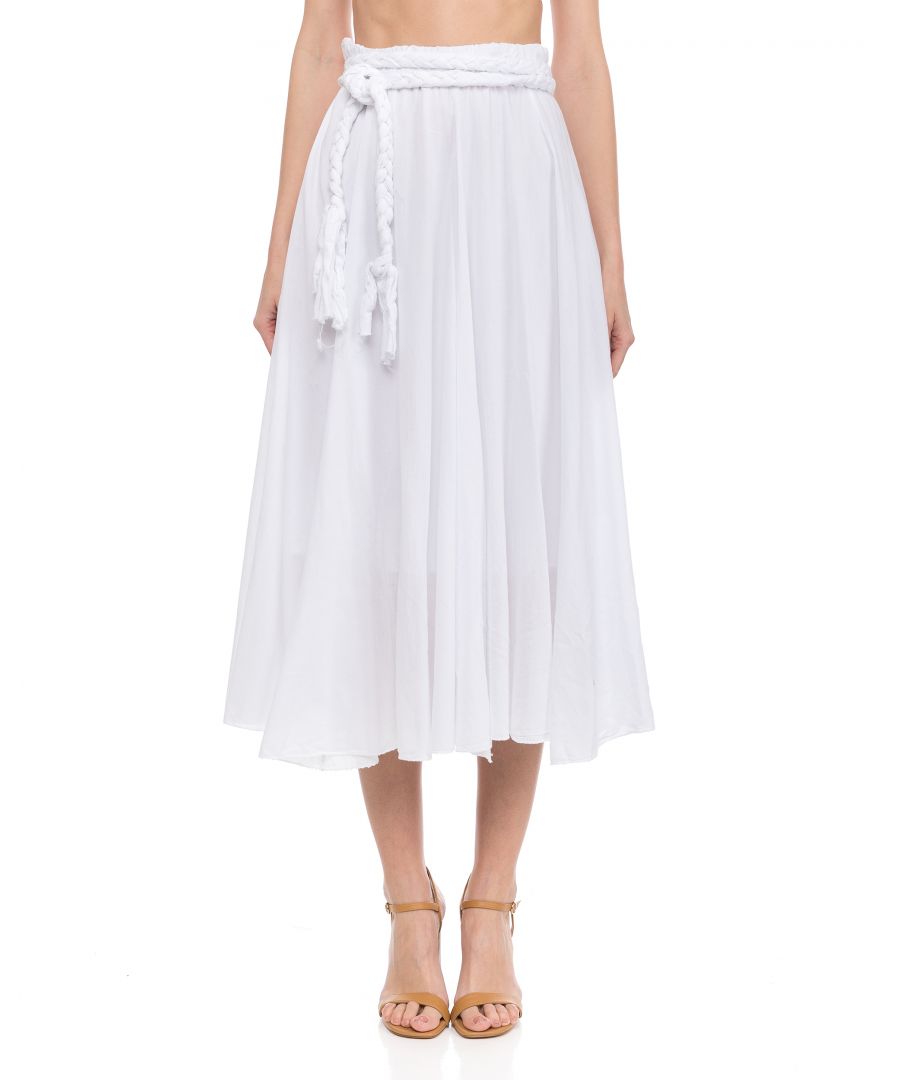 Maxi skirt with braided rope belt and elastic waist