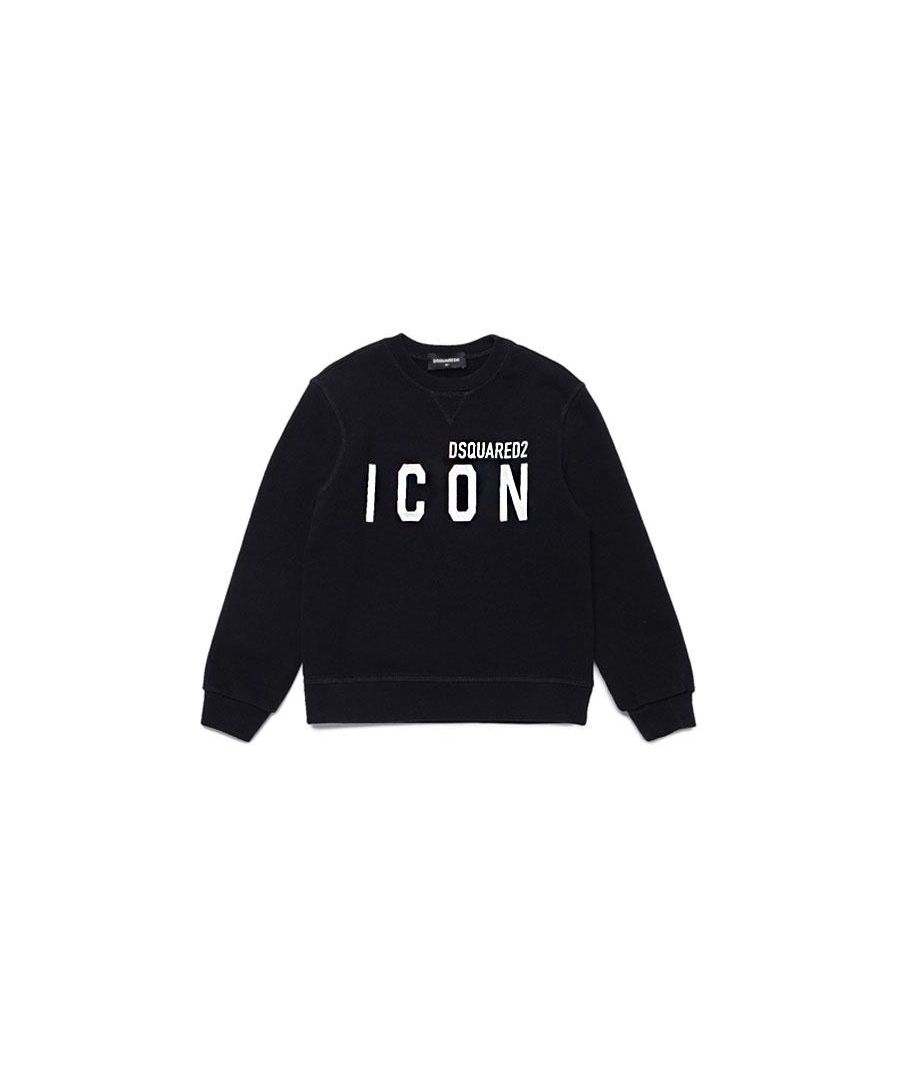 This Boys Black logo print Sweater is crafted from cotton and features a round neck, long sleeves, straight hem, tonal stitching and the logo print to the front.\n \n\nblack\n\ncotton \nlogo print to the front\ntonal stitching\nround neck\nlong sleeves \nstraight hem