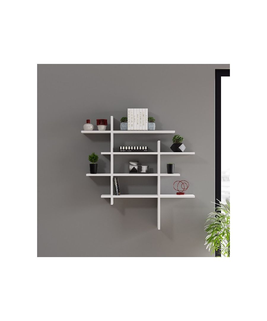 This modern and functional shelf is the perfect solution to keep your books and objects in order and to furnish your home in an original way. Thanks to its design, it is ideal for the living area, the sleeping area of the house and the office. Easy-to-clean and easy-to-assemble kit included. Color: White | Product Dimensions: W115xD22xH115 cm | Material: Melamine Chipboard | Product Weight: 13,5 Kg | Supported Weight: Each shelf 7 Kg | Packaging Weight: 16,15 Kg | Number of Boxes: 1 | Packaging Dimensions: W32xD105,5xH13 cm.