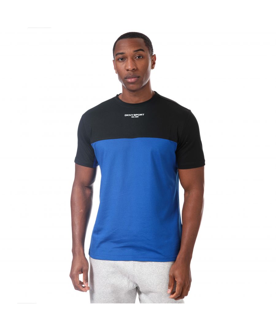 Mens DKNY Greenwood Colour Block Pique T- Shirt in black.- Ribbed crew neckline.- Short sleeves.- Colour block design.- Inside back neck branded taping with rubberised print.- Printed DKNY Sport logo on chest.- Signature woven flag label to lower left side seam.- Lightweight  quick-drying  moisture-wicking.- Regular fit.- 52% Cotton  45% Polyester (Recycled)  3% Elastane.- Ref:DKSMS22011BLK