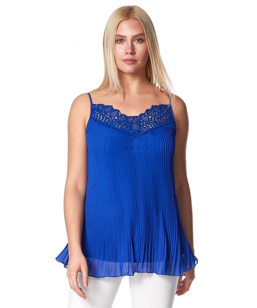 Roman Women's Pleated Lace Trim Cami Top|Size: 10|royal