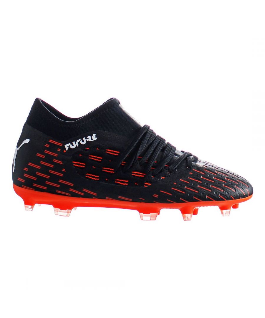 The Puma Future Junior football boots are a stylish combination of innovative technologies and unparalleled comfort on the pitch. \nPuma Future children's cleats are equipped with a specialized sole intended for semi-amateur games on natural turf and artificial surfaces. \nLight upper with a raised profile made of elastic knit and a multidimensional structure. \nA synthetic coating that allows the ball to be guided controlled in all conditions. \nA network of windows, forming the innovative Netfit lacing system. \nVersatile outsole.
